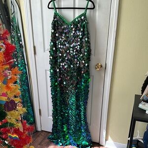 Green and Blue Sequin Gown